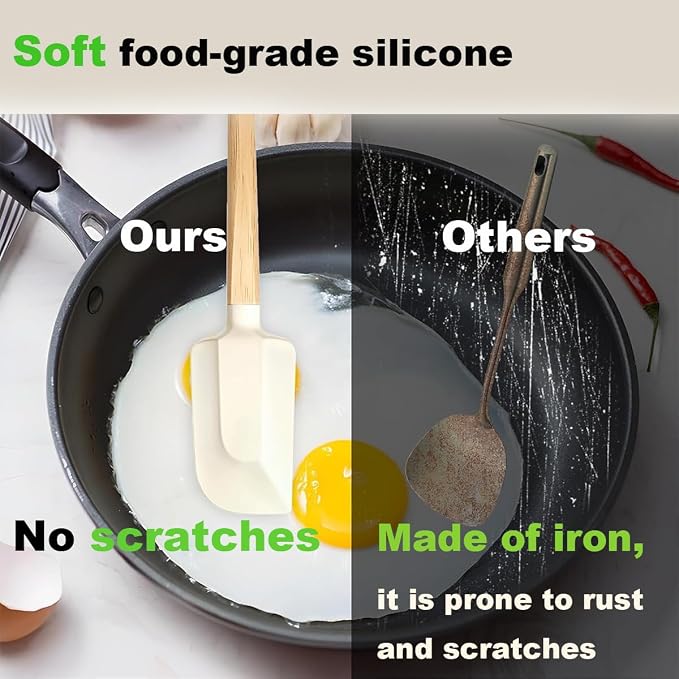 3PCS Silicone Spatula Wooden Handle Set, Heat Resistant Silicone Spatula - Image 4