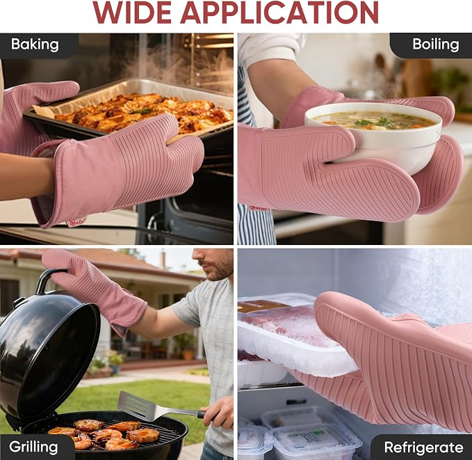 YUTAT Silicone Oven Mitts, High Heat Resistant Up to 500 Degrees, Waterproof - Image 5