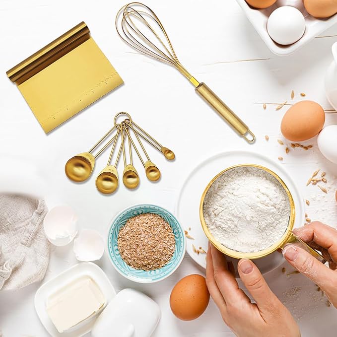 Gold Flour Sifter Baking Tool Set, findTop Stainless Steel 4-Piece Kit - Image 8