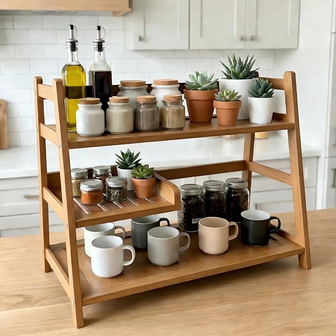 3 Tier Bamboo Matcha Station, coffee station organizer Shelf - Image 4