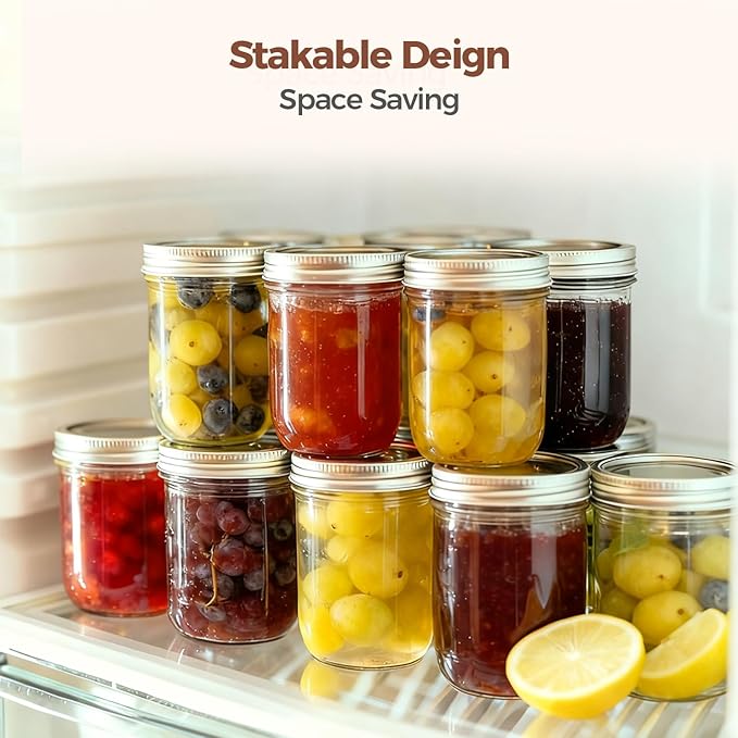 ComSaf Small Mason Jars 8 oz 24Pcs Bulk Set, Half Pint Regular Mouth Mason Jar - Image 6