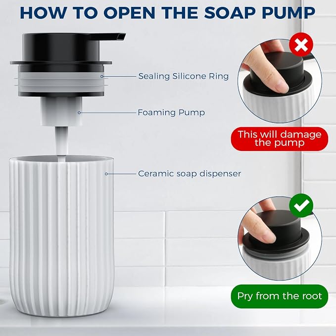 Ceramic Foaming Hand Soap Dispenser 2Pack，12 oz Bathroom Soap Dispensers， - Image 3