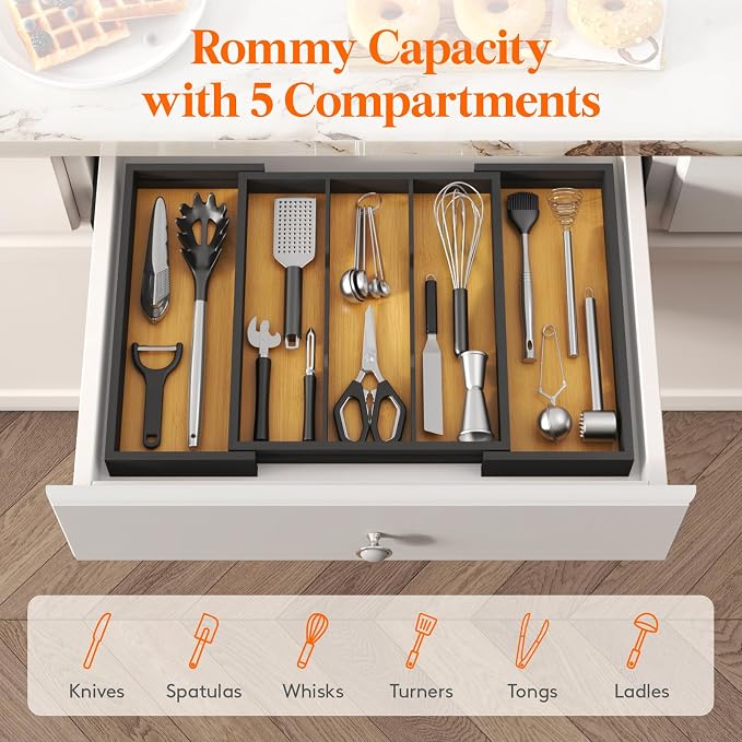 Lifewit Utensil Organizer for Kitchen Drawer, Expandable Cooking Utensil Tray - Image 3