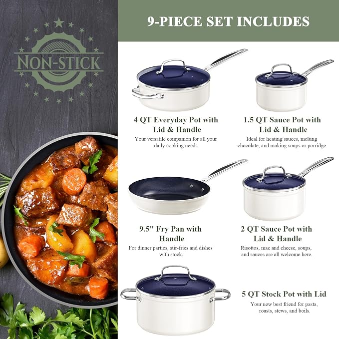 Nuwave 9pc Cookware Set Healthy Duralon Blue Ceramic Nonstick Coated, Diamond - Image 2