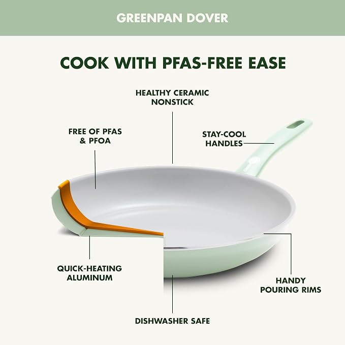 GreenPan Dover Healthy Ceramic Nonstick, 12 Piece Cookware Pots and Pans Set - Image 4