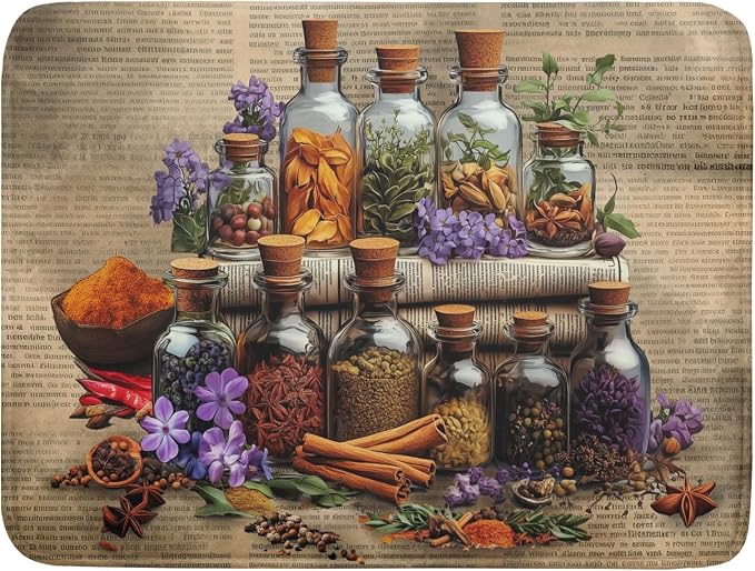 Herbs Kitchen Dish Drying Mat by Giwawa