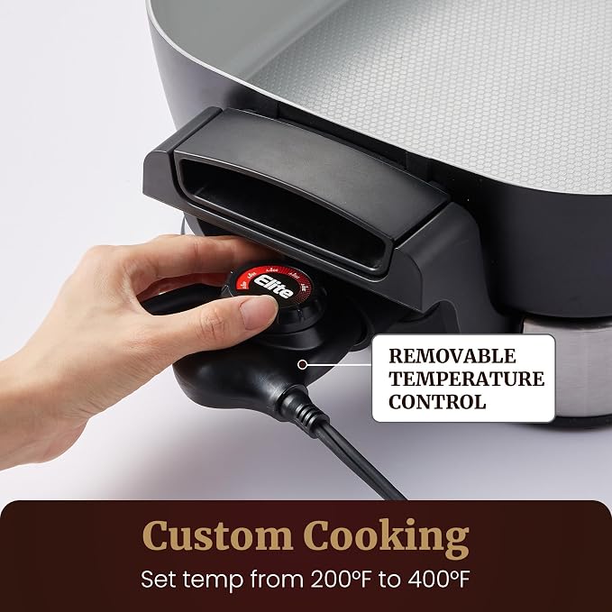 Elite Gourmet 15" x 12" x 3" Stow-Away Foldable Electric Skillet, Ceralast™ - Image 7