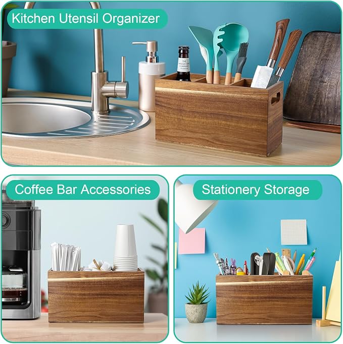 ALELION Acacia Wood Utensil Holder Organizer - Image 6