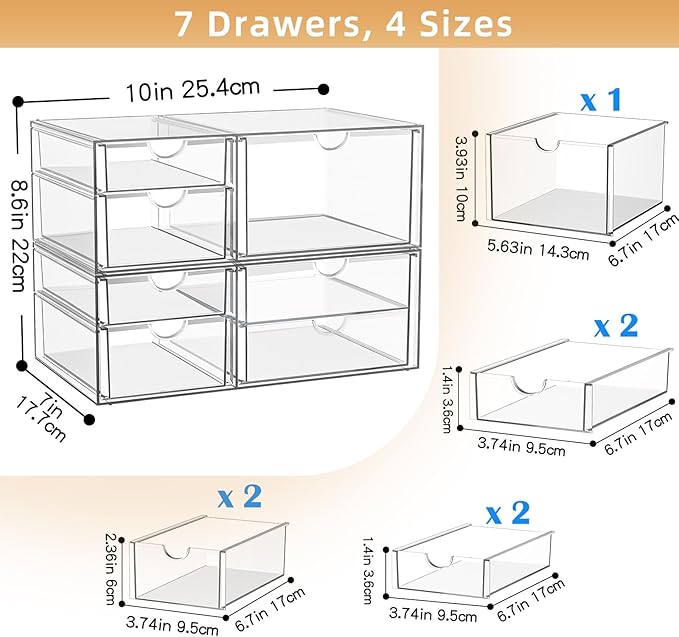 YFXCVSL Clear Stackable Storage Drawers, Acrylic Makeup Organizer - Image 3