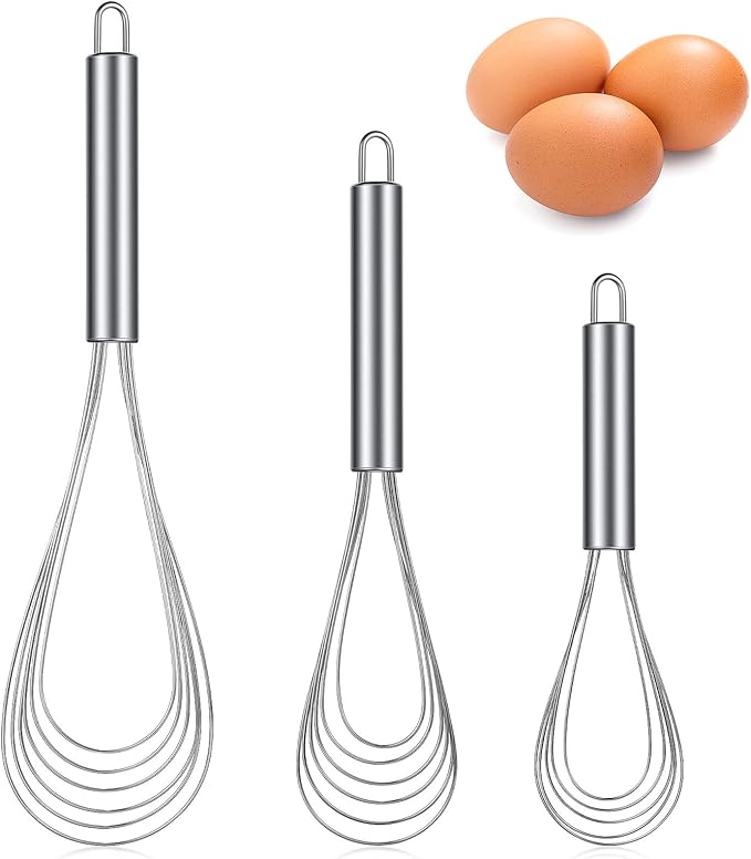Patelai 3 Pieces Stainless Steel Kitchen Flat Whisk Set Stainless Steel Flat by Patelai