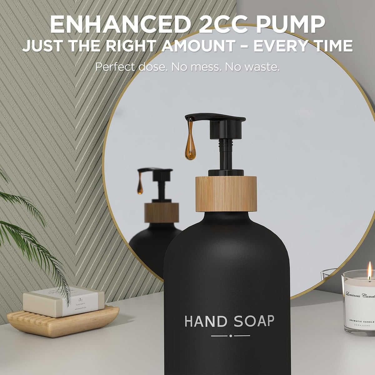 Hand and Dish Soap Dispenser Set,16oz Glass Bottles with Bamboo Pumps