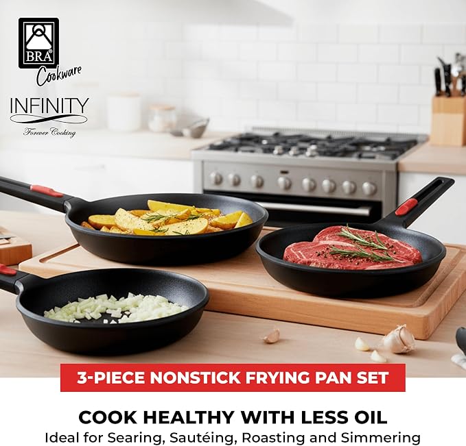 BRA COOKWARE Infinity 3-Piece Nonstick Frying Pan Set | 8, 9.5 & 11 Inch Cast - Image 3