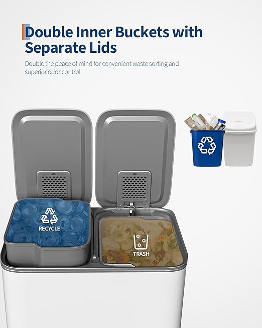 GarveeHome 2 x 4 gal Stainless Steel Double Trash Can - Image 3