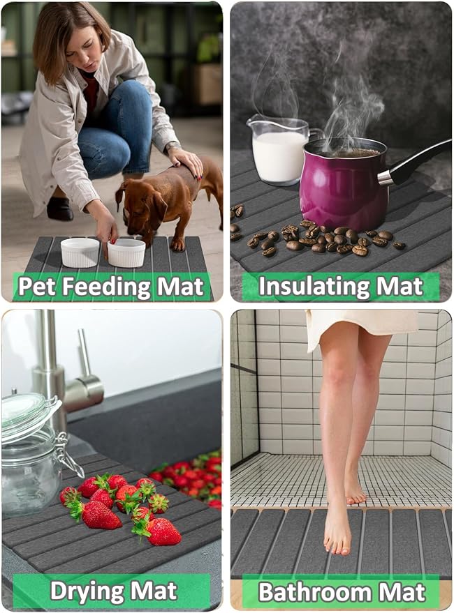 Large Stone Dish Drying Mat for Kitchen Counter, 24x16 Inches Foldable - Image 4