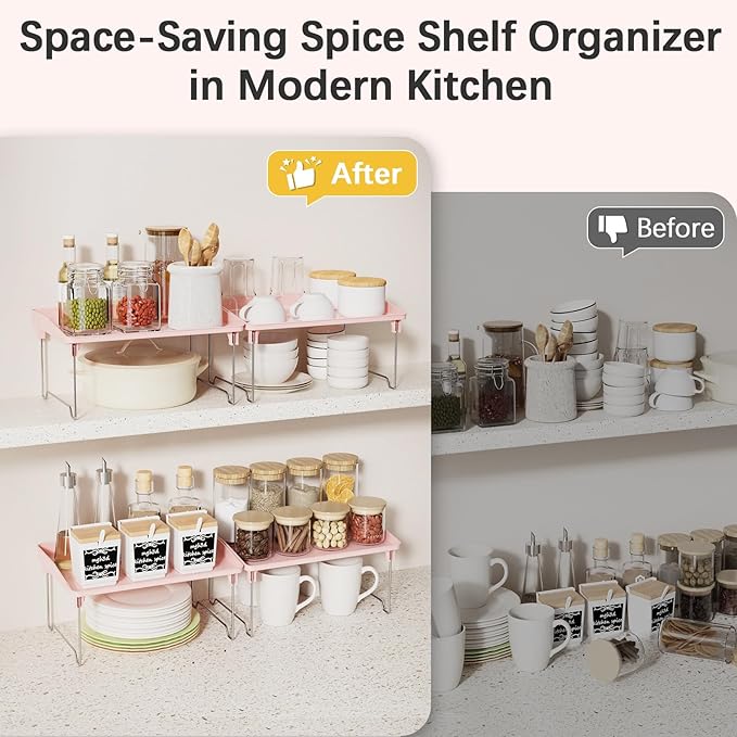 STARLATTA 2 Pcs Cabinet Organizer Shelf，Stackable Kitchen Counter Shelves - Image 4