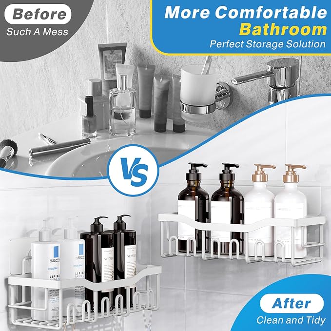 EUDELE 5-Pack Rustproof Stainless Steel Shower Caddy Set– No Drill Adhesive - Image 3
