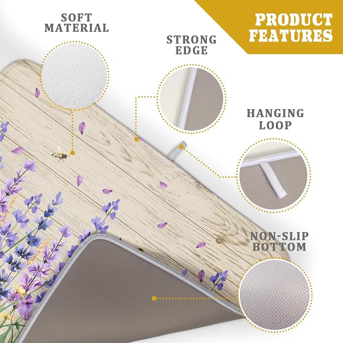 Lavender Floral Dish Drying Mat 18x24 inch Spring Summer Flower Decorative Fast - Image 4