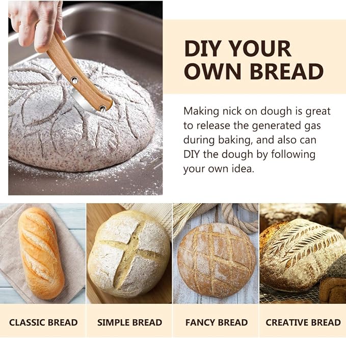Healeved Bread Lame Dough Scoring Tool Van Wooden Handle 5 Blades, Creative - Image 6