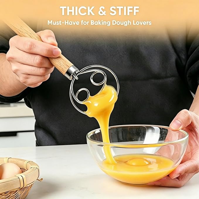 Maxjoy Danish Dough Whisk Stainless Steel Wooden Handle - Image 7