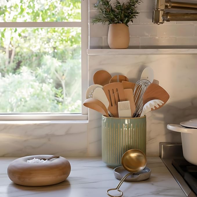 JIEMEI HOME Kitchen Utensil Holder, Ceramic Stable Utensil Crock - Image 8