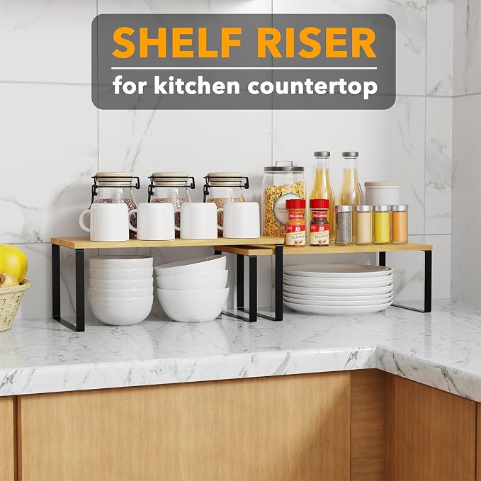 SpaceAid Cabinet Shelf Organizers 2 Pack, Kitchen Counter Rack Shelves Riser - Image 4
