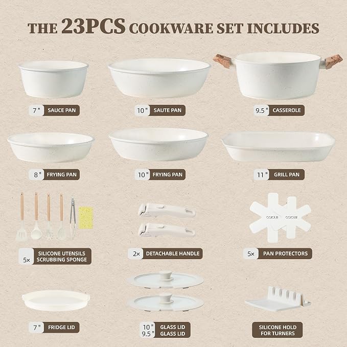 23Pcs Ceramic Cookware Set Non Stick Pots and Pans Set Non Toxic - Image 2