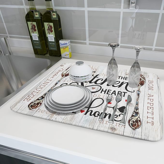 Giwawa 18"x24" Dish Drying Mat The Kitchen is The Heart of The Home- Knife Fork - Image 6