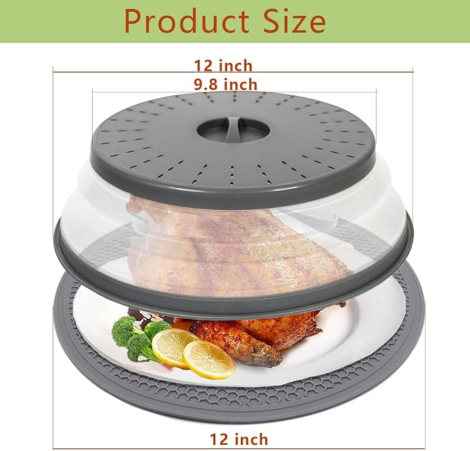 12“ Large Microwave Splatter Cover & Silicone Mat, 12 Inchs Vented Collapsible - Image 2