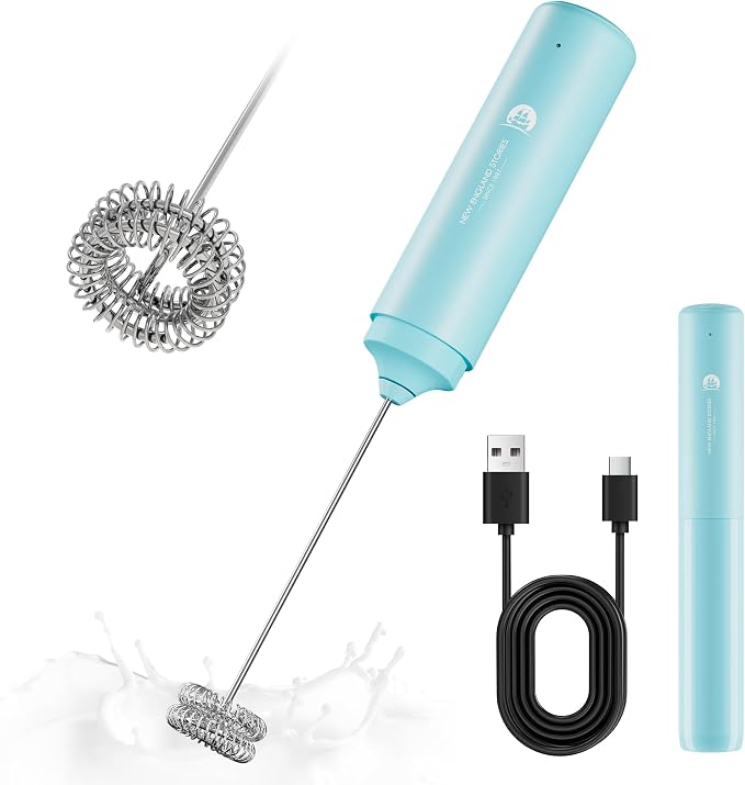 Rechargeable Milk Frother Handheld, 2-IN-1 Dual Spring Whisk Electric Frother by NewEnglandStories