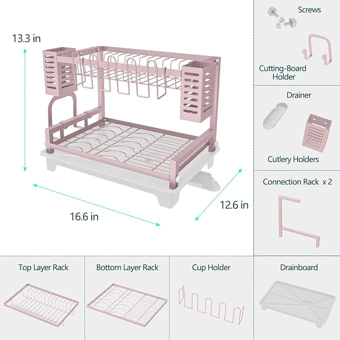 B-Land Dish Drying Rack, 2 Tier Dish Racks - Image 4