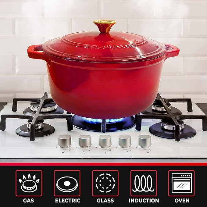MUELLER HOME 7.5 QT Enameled Cast Iron Dutch Oven, Heavy-Duty Casserole Dish - Image 5