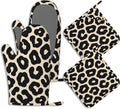 Black Leopard Print Pot Holders and Oven Mitts Set Silicone Cheetah Prints by BIGXIUKA