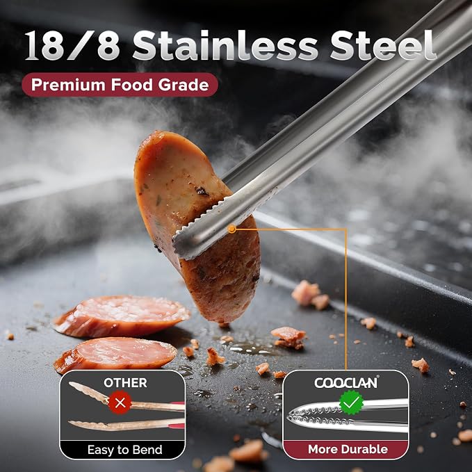 Precision Serrated Non-Slip Tips Cooking Tongs 3 Set, 18/8 Stainless Steel - Image 3