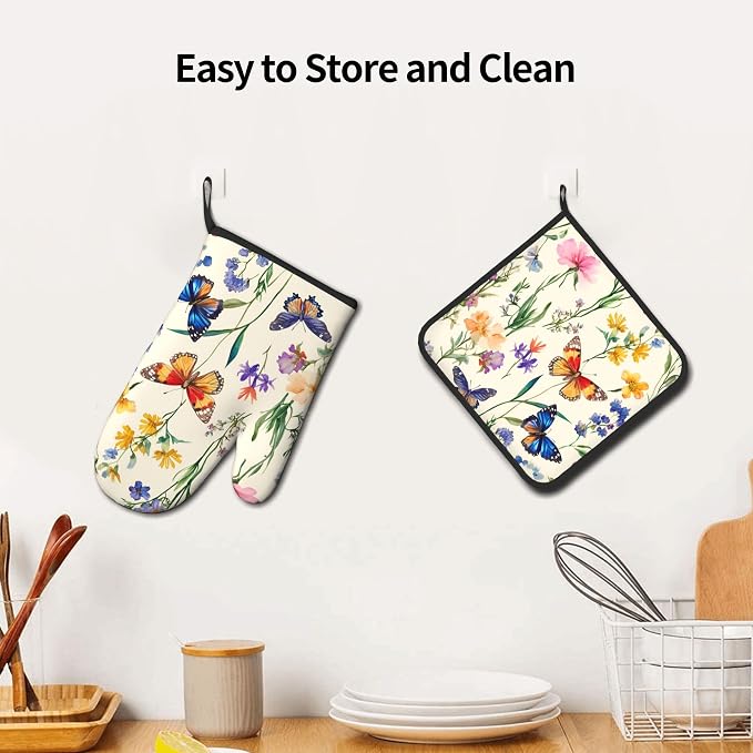 Vintage Floral Oven Mitts and Pot Holders Spring Summer Kitchen Accessories Set - Image 6