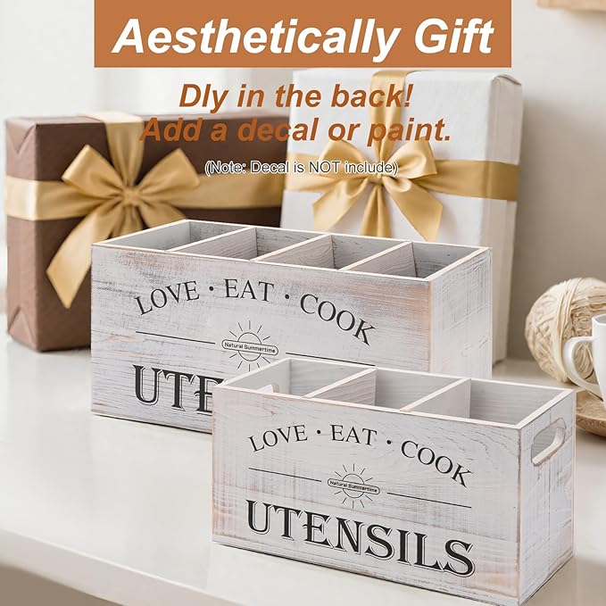 2 PC Wooden Utensil Holder, （With 4-Compartments size*1 + 3-Compartments - Image 6
