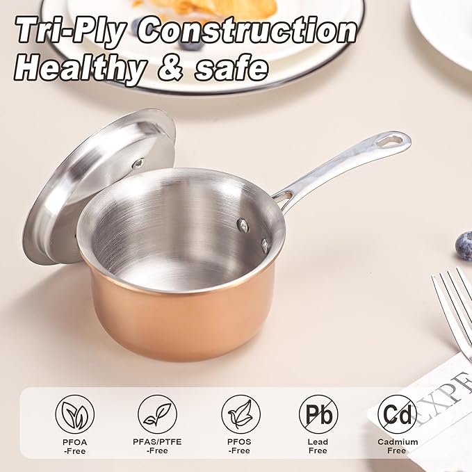 Mini Sauce Pan with Lid, Tri-Ply Stainless Steel Pot with Stay-Cool Handle & - Image 4