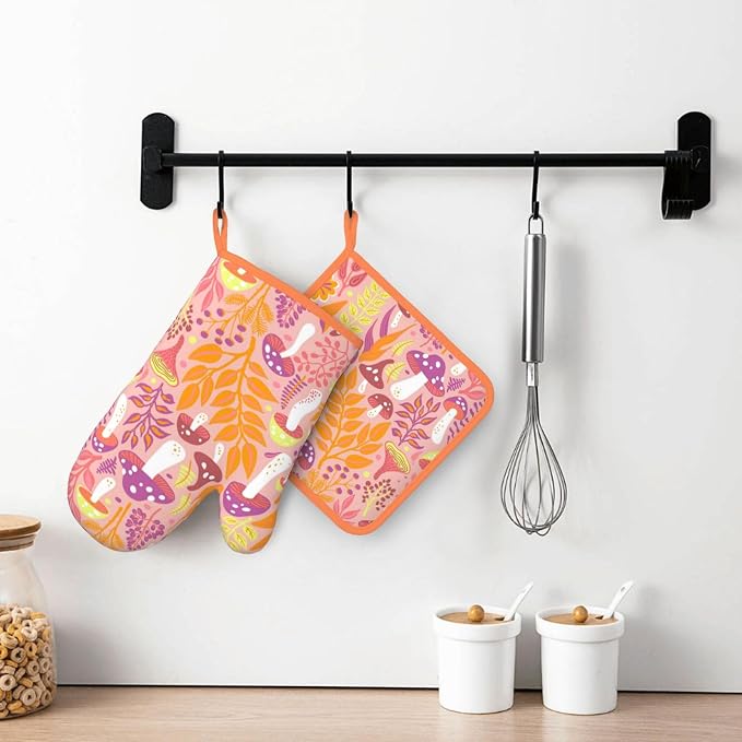 Mushroom Silicone Oven Mitts Pan Mats Set of 2, Heat Resistant Gloves Potholder - Image 6