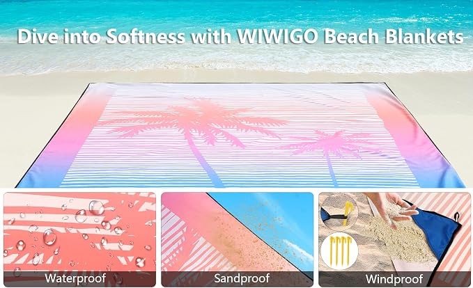 HIHOHO Beach Blanket Waterproof Sandproof Extra Large Beach Mat 79" X - Image 5