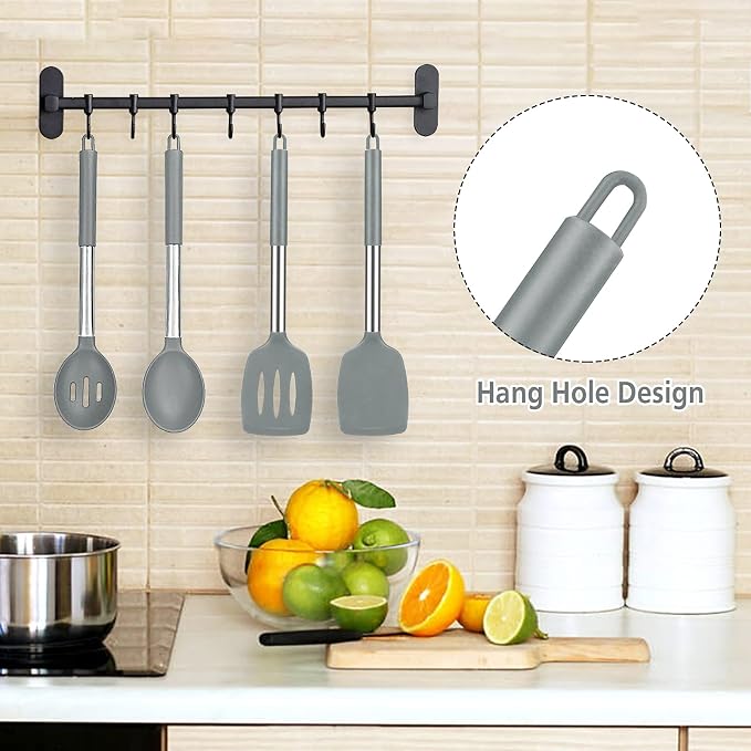 Pack of 4 Large Silicone Cooking Spatulas and Spoons, Slotted and Solid - Image 6