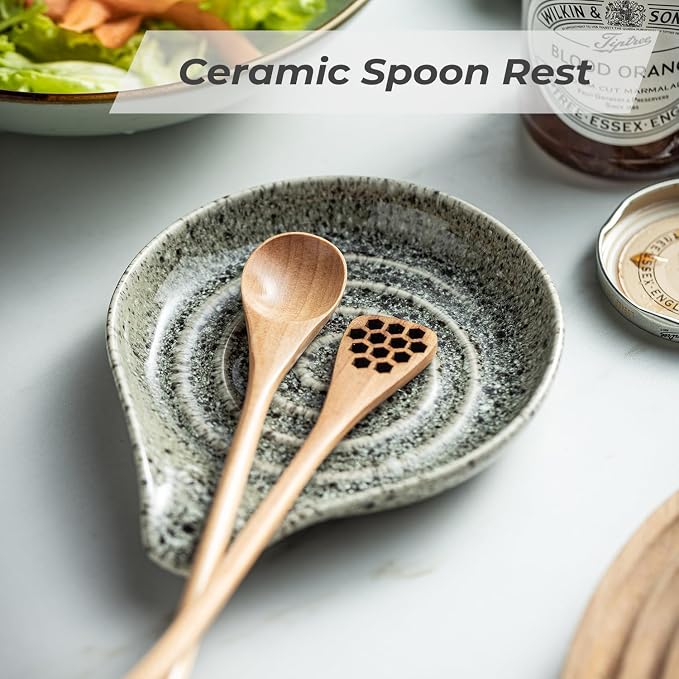 LAUCHUH Spoon Rest for Stove Top, 5 inch Large Ceramic Spoon Holder for Kitchen - Image 5