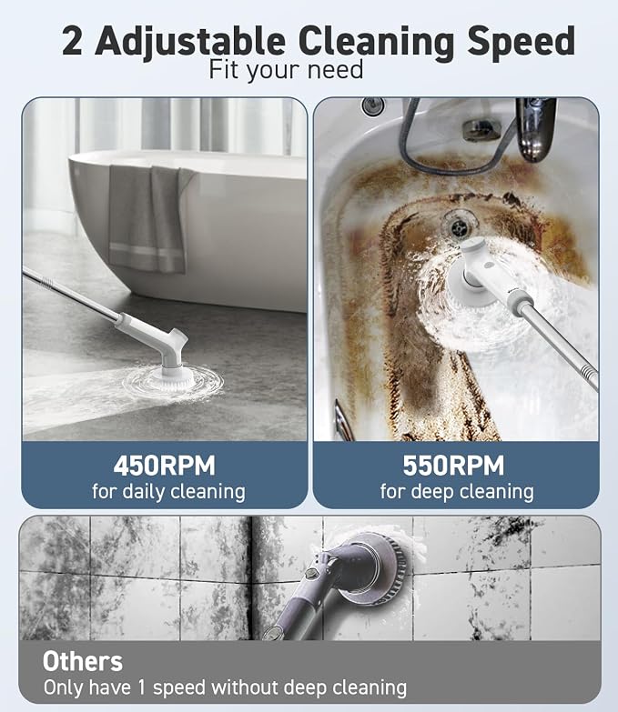 Electric Spin Scrubber, VEWIOR Cordless Shower Scrubber - Image 4