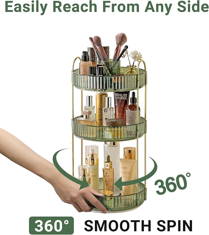 Asayuee 360 Rotating Makeup Organizer, 3 Tier Large Capacity Make Up Organizers - Image 3