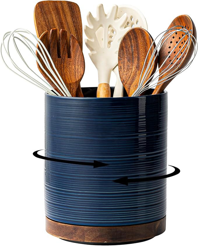 Utensil Holder, 360° Rotating Extra Large Ceramic Kitchen Utensil Holder by MIKIGEY