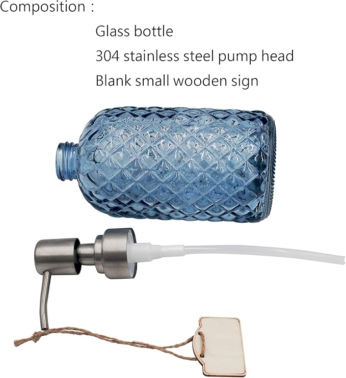 16 oz Diamond Pattern Glass Soap Dispenser, Kitchen and Bathroom Refillable - Image 4