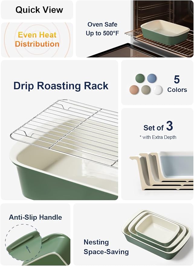 LE TAUCI Deep Casserole Dishes for Oven, 13.7”x9.6” Ceramic Baking Dish Set - Image 2