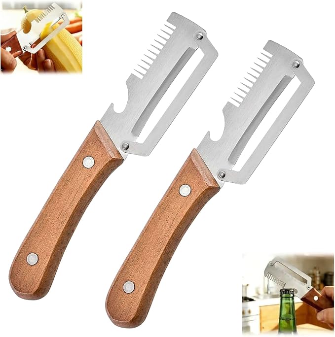 2PCS Multifunctional Vegetable Peeler, 3 in 1 Multi Functional Wooden Handle by Unknown