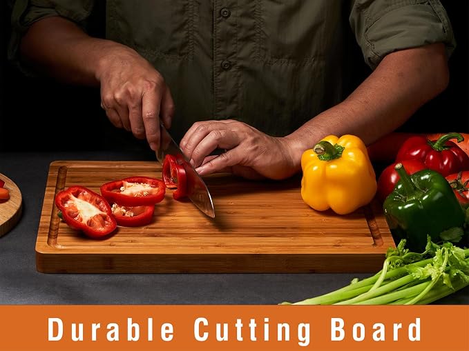 Allsum Bamboo Cutting Boards for Kitchen, Heavy Duty Wooden Chopping Block - Image 4