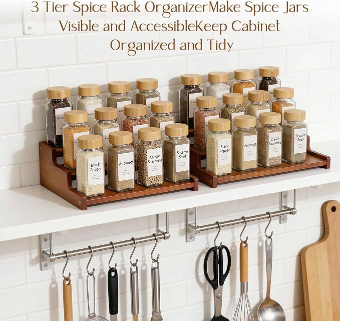 Spice Rack Organizer for Cabinet, Bamboo 12in Tiered Spice Rack，Used for - Image 5
