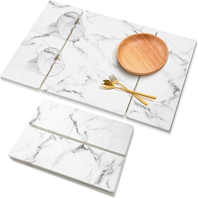 Large Stone Drying Mat for Kitchen Counter, Water-Absorbent Marble Diatomaceous by BOMOKSHomeAccessories