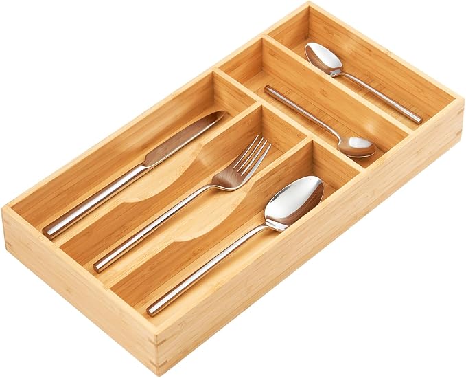 Umilife Bamboo Kitchen Drawer Organizer, 8 Inch Silverware Utensils Tray Holder by Umilife